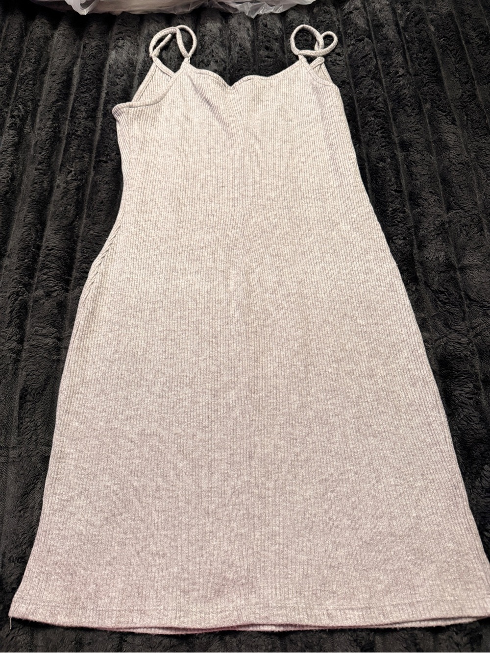 Knit Spaghetti-Strap Ribbed Dress in Light Gray